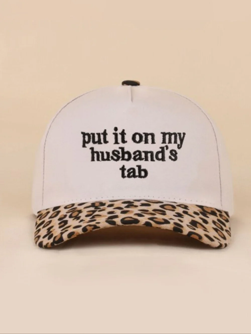 Cream Trucker Hat with Leopard Brim - Put It On My Husband's Tab